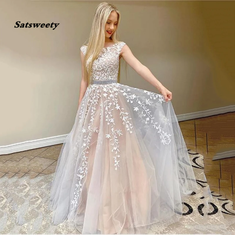 

Vestido De Fiesta 2024 Princess Champagne A-Line Tulle Prom Dresses Lace Appliqued Women Formal Evening Party Gowns