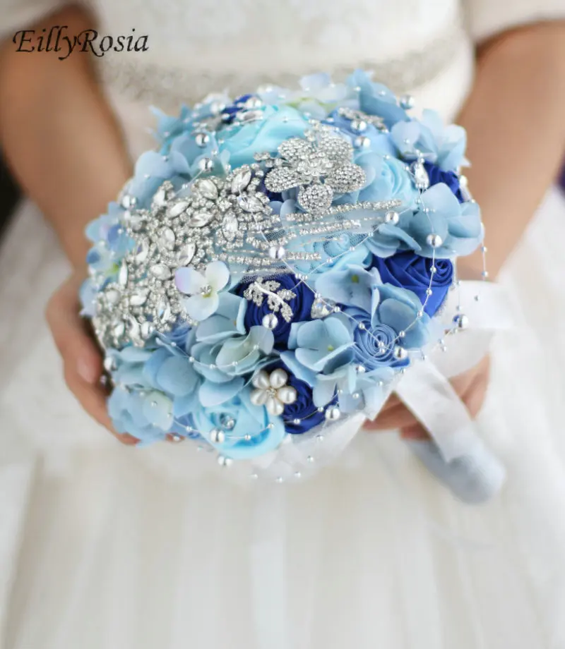 EillyRosia Schmuck Brosche Bouquet für Braut Kristalle Sparkly Blau Schöne Mit Blumen Hochzeit Bouquet de fleur mariage