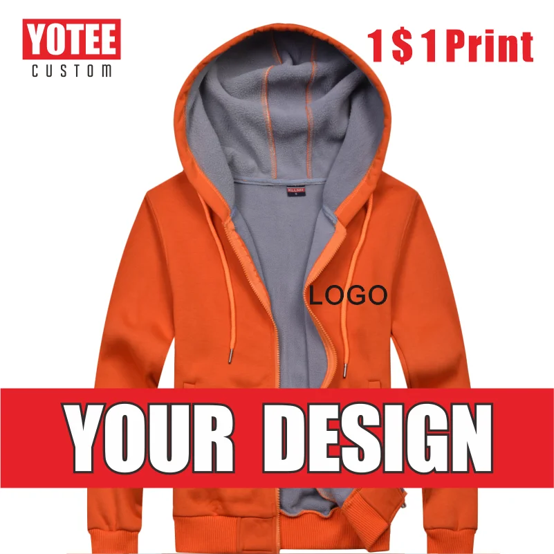 

YOTEE Zipper Hoodie Fashion Brand Logo Custom Thicken Men's Sweatshirt Solid Color Top Hoodie Fall Winter 2021 New DIY