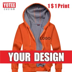 YOTEE Zipper Hoodie Fashion Brand Logo Custom Thicken Men's Sweatshirt Solid Color Top Hoodie Fall Winter 2021 New DIY