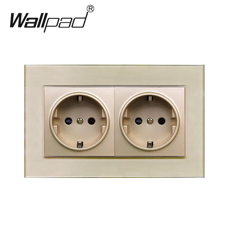 

Double EU Power Socket Glass Panel Wallpad 16A European Standard Power Wall Outlet 146mm * 86mm