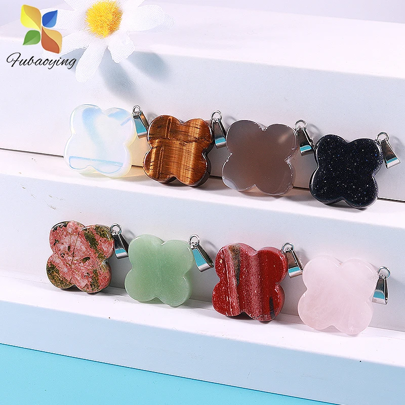 50pcs Trendy Four Leaf Clover Necklace Earring Ring Charm Pendant Natural Stone Pendant DIY Wholesale for Jewelry Making