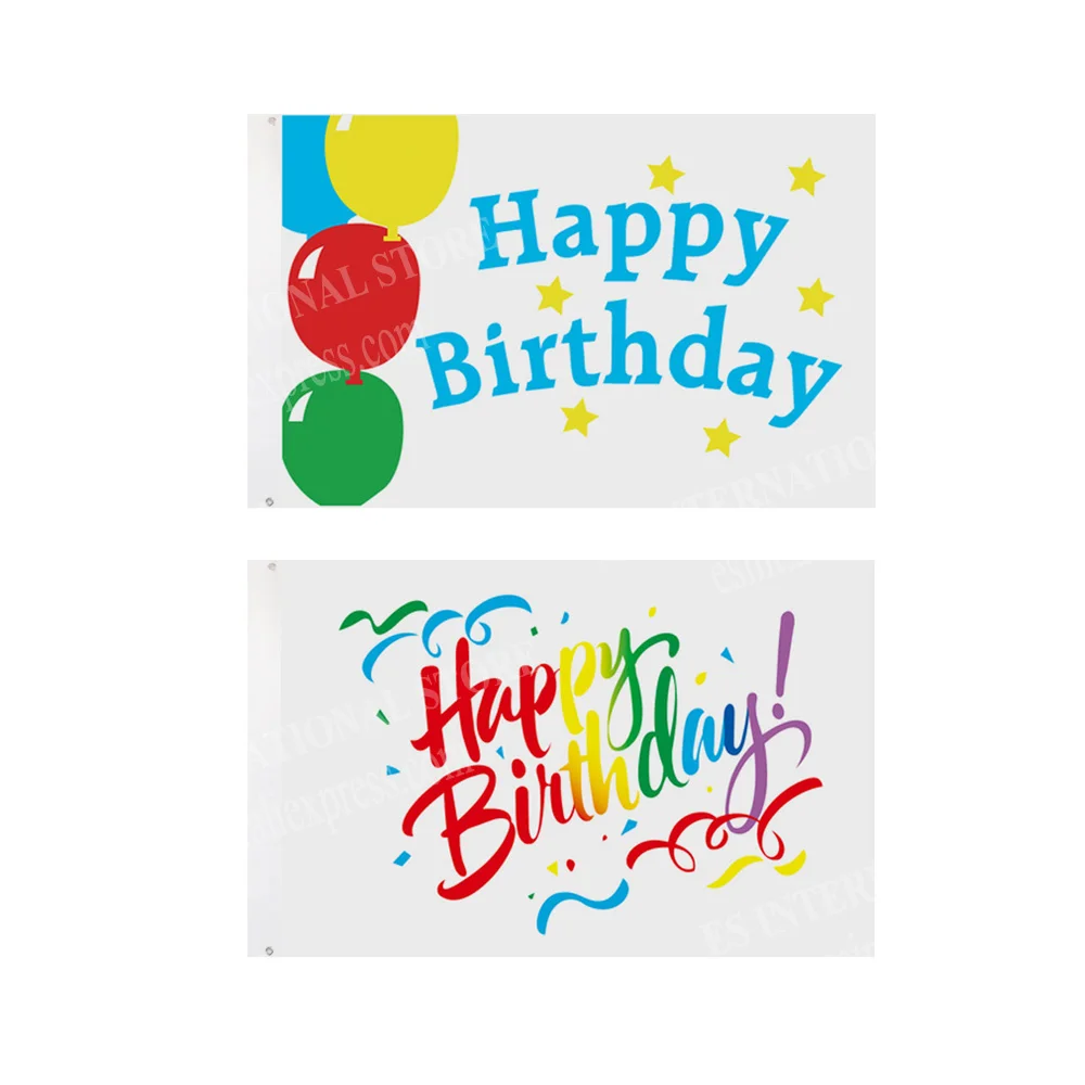 Happy Birthday Flag 90 x 150cm 3 x 5ft Custom Banner Metal Holes Grommets Birthday Party Indoor And Outdoor