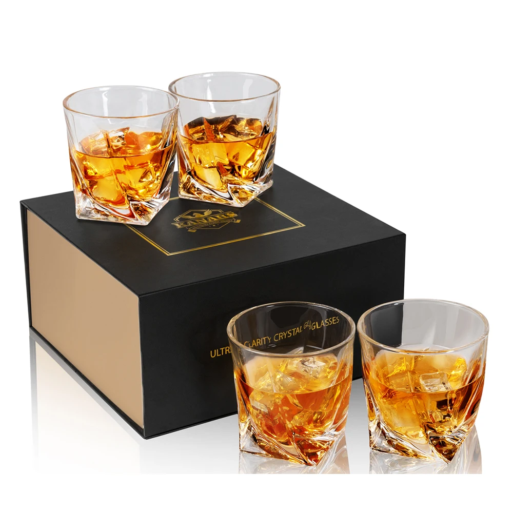 

KANARS Whiskey Glass, Set of 4 Crystal Rocks Glasses 10 oz / 300 ml for Bourbon Scotch Cocktail Whisky Rum, Unique Gifts for Men