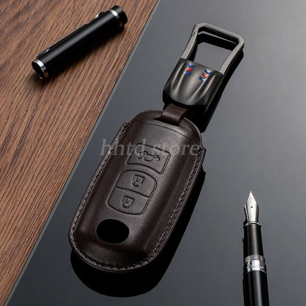 

Genuine Leather Remote Smart Car Key Fob Shell Cover Case Protector Holder Auto Accessories Keychain For Mazda 3 6 CX-7 MX-5