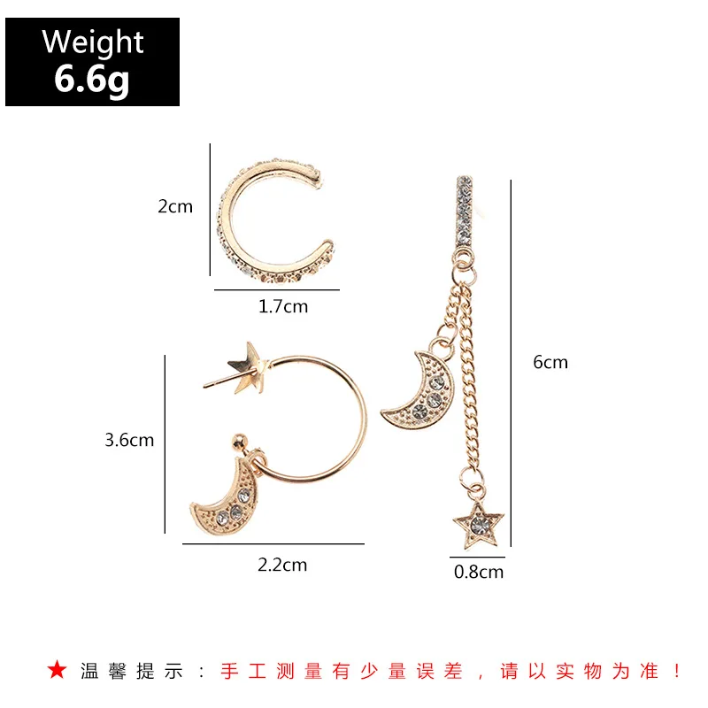 Bohemian Star Moon Tassel Earring Set For Women Pavé Crystal Ear Bone Clip Summer Beach Casual Party Jewelry Girlfriend Gift