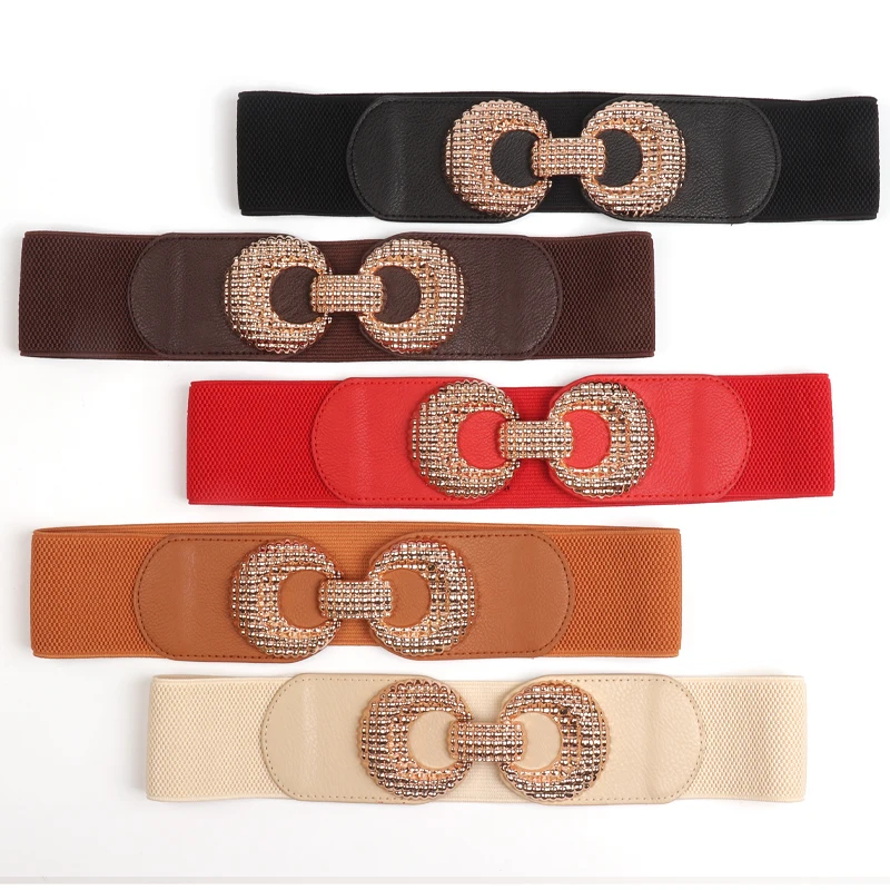 Nieuwe Brede Elastische Riem Jurk Stretch Broeksbanden Grote Lichtmetalen Gouden Gesp Vrouwen Jurk Jas Accessoires Broeksbanden Corset Cumberbanden