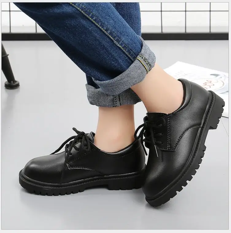 New Lace Up Classical Leather Casual Shoes Little Kids Back to School Uniform Dress Shoes Black Loafers Boys leather shoes