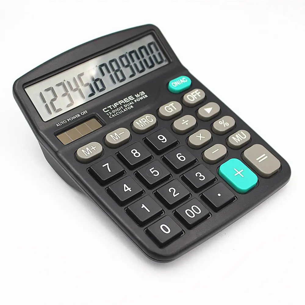 12 Digit Desk Calculator Large Buttons Financial Business Accounting Tool M-28 Black Color Big Size Solar and Battery Power