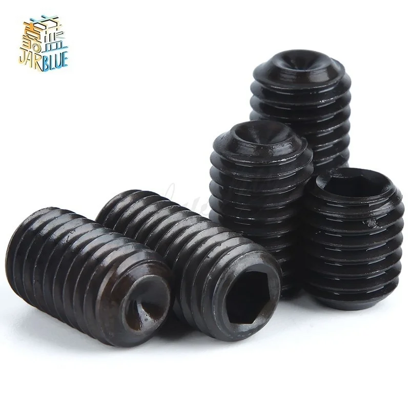 

100Pcs M4 DIN916 Black Carbon Steel Metric Thread Grub Screws Inner Hexagon Socket Set Screw M3x(2/2.5/3/4/5/6/8/10/12~20) mm