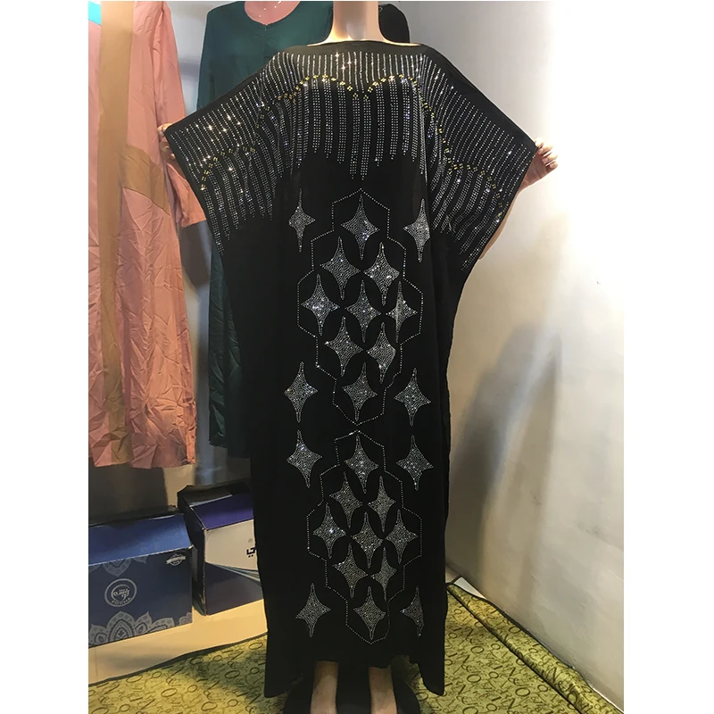 Fashion Africa style abaya long Dashiki Diamond and Flower Clothes Black Dress Kalama loose and comfortable Muslim Robe For Lady