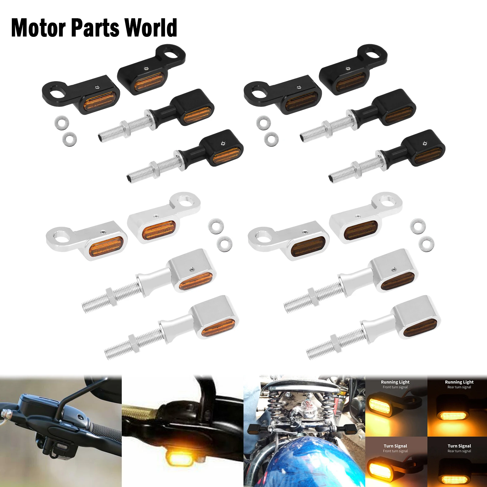 

Motorcycle Front+Rear Mini LED Turn Signal Indicators Lights Blinker Lamp E Mark For Harley Touring Road Glide Softail Fatboy Lo