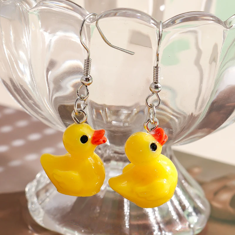 Aihua 3D Cartoon Yellow Duck Earrings for Women Girls Original Cute Duck Animal Dangle Earrings Novelty Handmade Jewelry