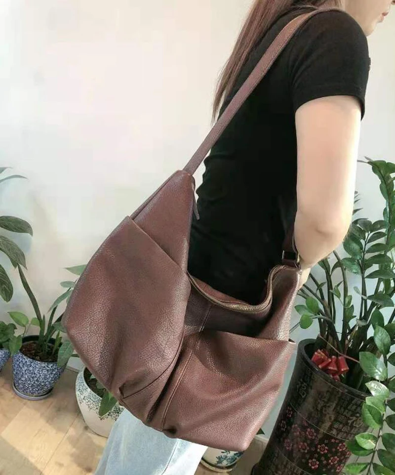 Echt leder Sack Schulter Damen Taschen zwei Out Taschen Designer Schulter Umhängetaschen für Frauen Universität Handtaschen – Detail 9