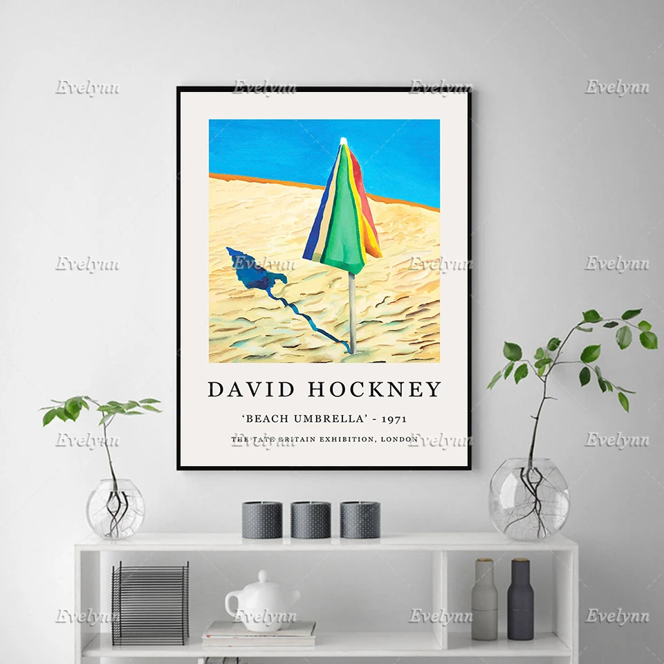 David Hockney Exhibition Poster - Beach Umbrella -Minimalism Wall Art Prints Home Decor Canvas Unique Gift Floating Frame