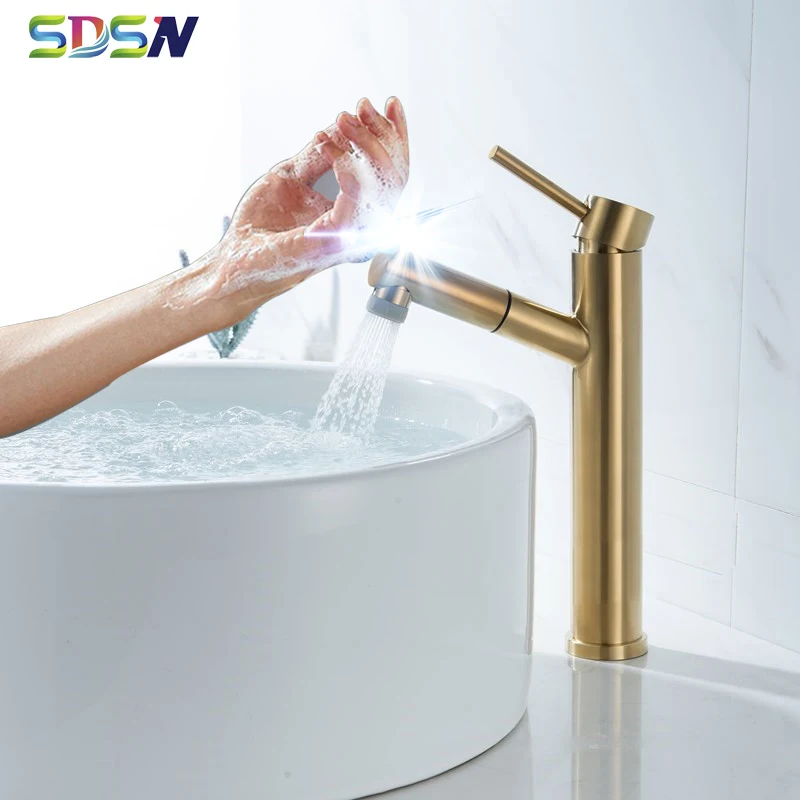 

Touch Basin Faucet SDSN Pull Out Bathroom Faucet Stainless Steel Basin Sink Mixer Tap Gold Brushed Sensor Faucet Touch Mixer Tap