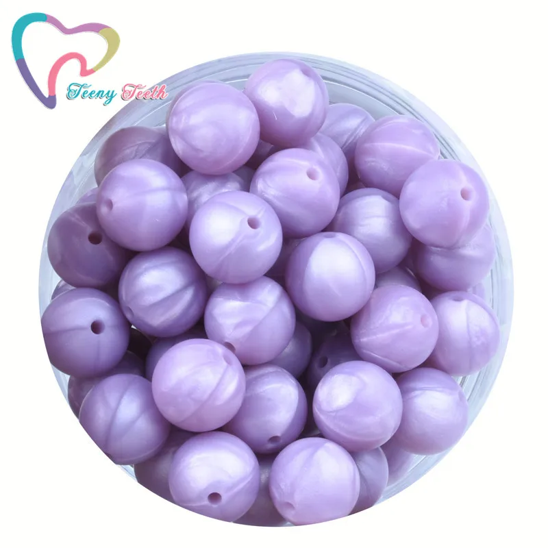 Teeny Teeth Metallic 12-15 MM Round Silicone Teething Beads BPA Free Food Grade Baby Chewable Round Ball Beads 12 Colors Choose