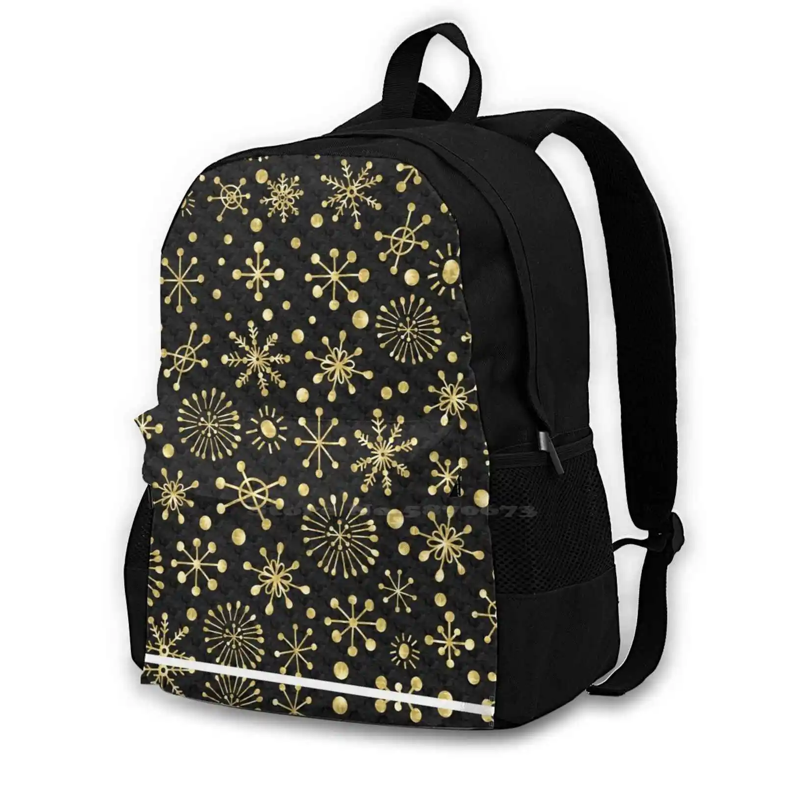 Gold Retro Stars On Black Backpacks For School Teenagers Girls Travel Bags Gold Retro Stars Black 1950S 1960