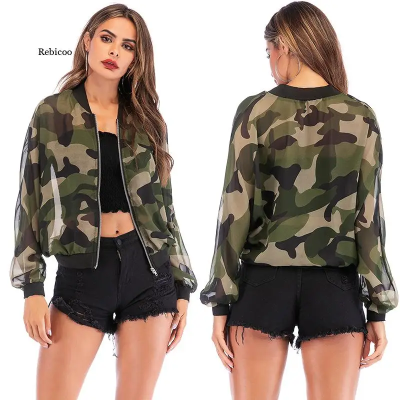 

2021 New Spring Summer Long Sleeve Zipper Sunscreen Jacket Women Clothes Casual Holiday Loose Camouflage Thin Coat Female