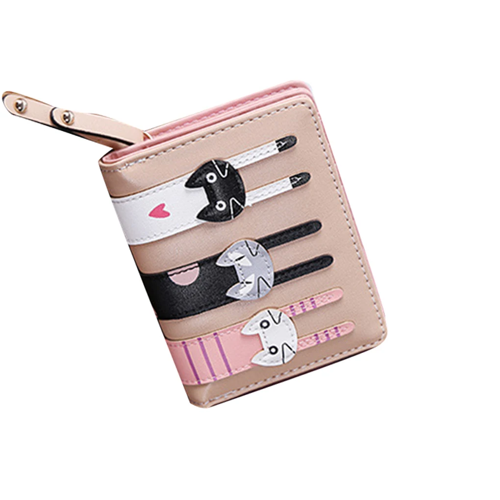 Cartera de cuero PU para mujer, tres gatos plegable con cartera de mano, tarjetero