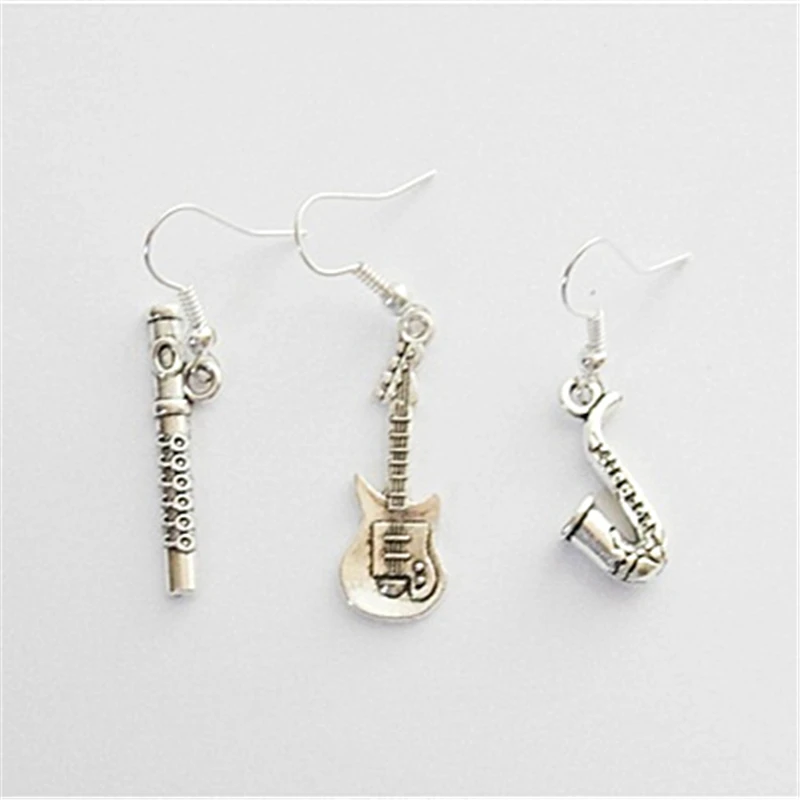 Music Earrings, Guitar Flute and Saxophone Earrings, Mismatched Earrings, Flute Earrings, Saxophone Earrings, Music Jewelry