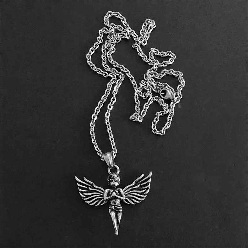 Colar de aço inoxidável do cupido do bebê da cor do metal do vintage do hip hop
