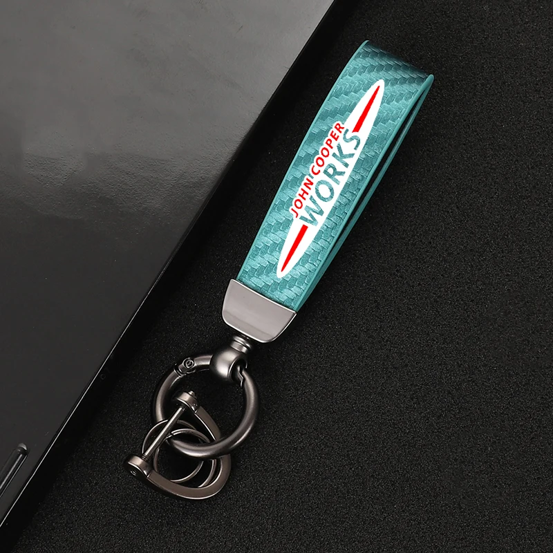 New fashion car carbon fiber leather rope Keychain key ring For Mini Cooper S JCW R55 R56 R50 R53 R60 F55 F56 Countryman WORKS