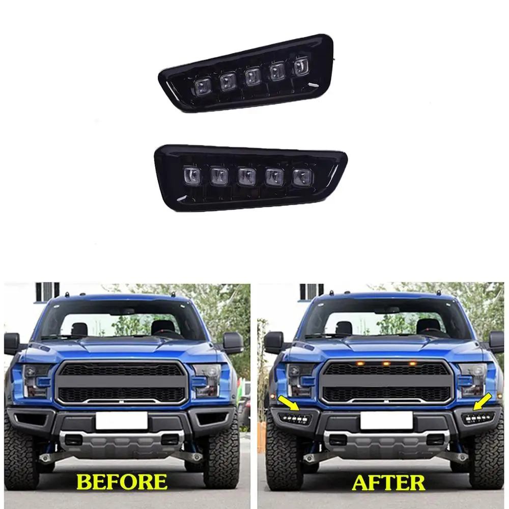 

2 Pieces Turn Signal Yellow Flashing 12V LED DRL Daytime Running Lights Fog Lamp Covers for Ford Raptor svt F-150 F150 2016~2018