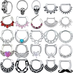 AOEDEJ 16G Skulll Nose Ring Stainless Steel Septum Piericng Ring Zircon Septum Click Women Crystal Nose Ring Men Punk Nose Ring