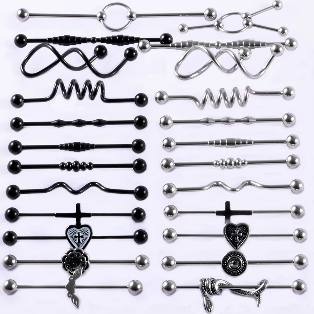 1Pcs Surgical Steel Snake Industrial Barbell Ring Ear Nipple Straight Barbell Ring Cartilage Earring Helix Body Piercing Jewelry