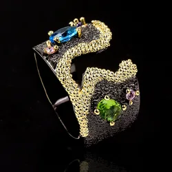 Italian Handmade Abstract Modeling French Retro Romantic Style 925 Silver Colorful Inlaid Zircon High-End Jewelry Gift
