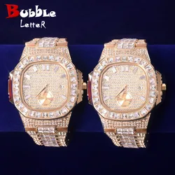 Bubble Letter Men Watch Ice Quartz Clock Luxury Baguette Rhinestone Business Waterproof Relogio Masculio 2021 Trend