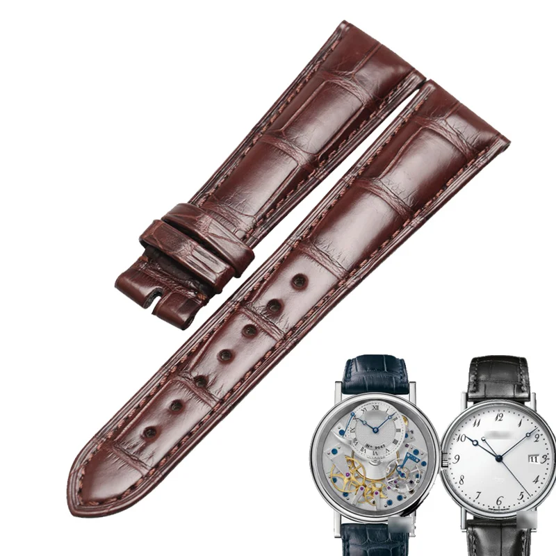 WENTULA Watchband for Breguet  Subscription Héritage 5930 7057BB Alligator Skin /Crocodile Grain  Leather Strap Watch Band