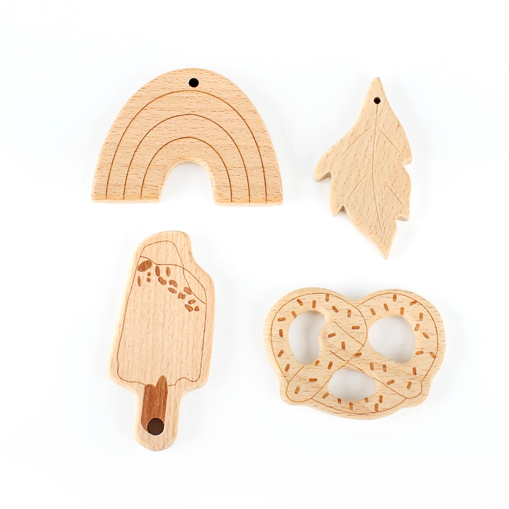 1pc Baby Wooden Teether Food Grade Cartoon Animals DIY Kids Teething Necklace Nursing Toy Natural Beech Wood Baby Rodent Teether