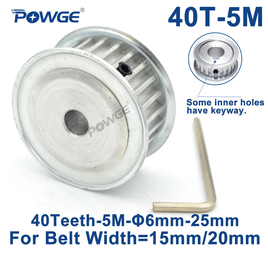 POWGE 40 Teeth HTD 5M Synchronous Timing Pulley Keyway Bore 8/10/12/14/15/16/17/19/25mm for Width 15/20mm HTD5M Gear 40Teeth 40T