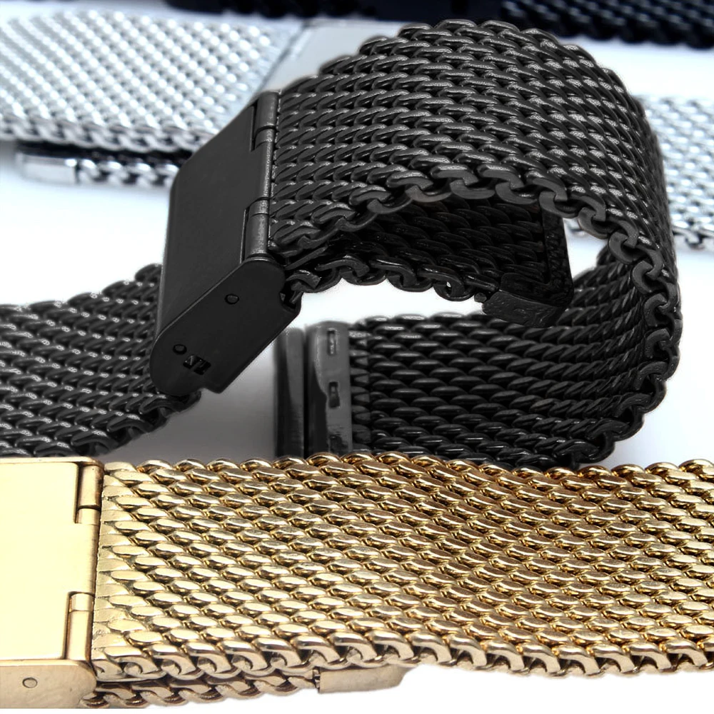 16mm 18mm 20mm 22mm 24mm 26mm Stainless Steel Milan Mesh Watch Strap Bracelets Watch Band Black Silver Gold Rose Gold