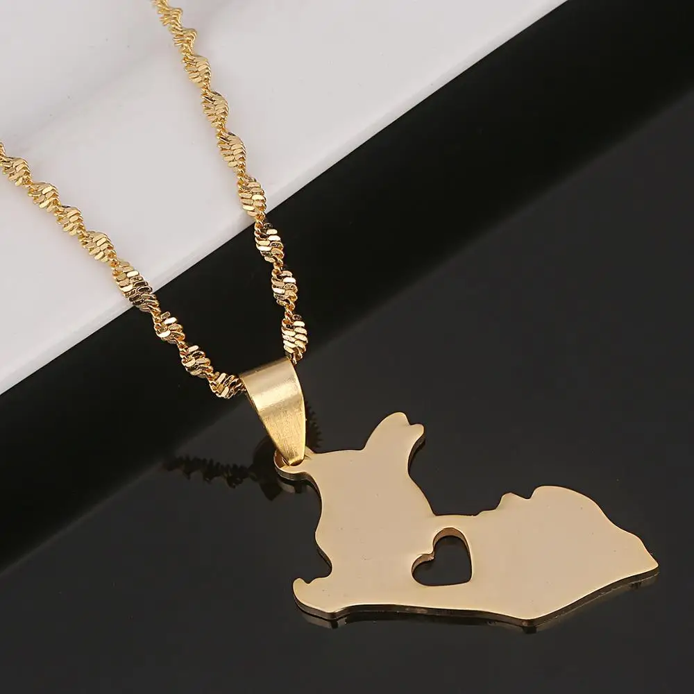 Stainless Steel Gold Color Peru Map Pendant Necklaces Map of Peruvian Heart Jewelry