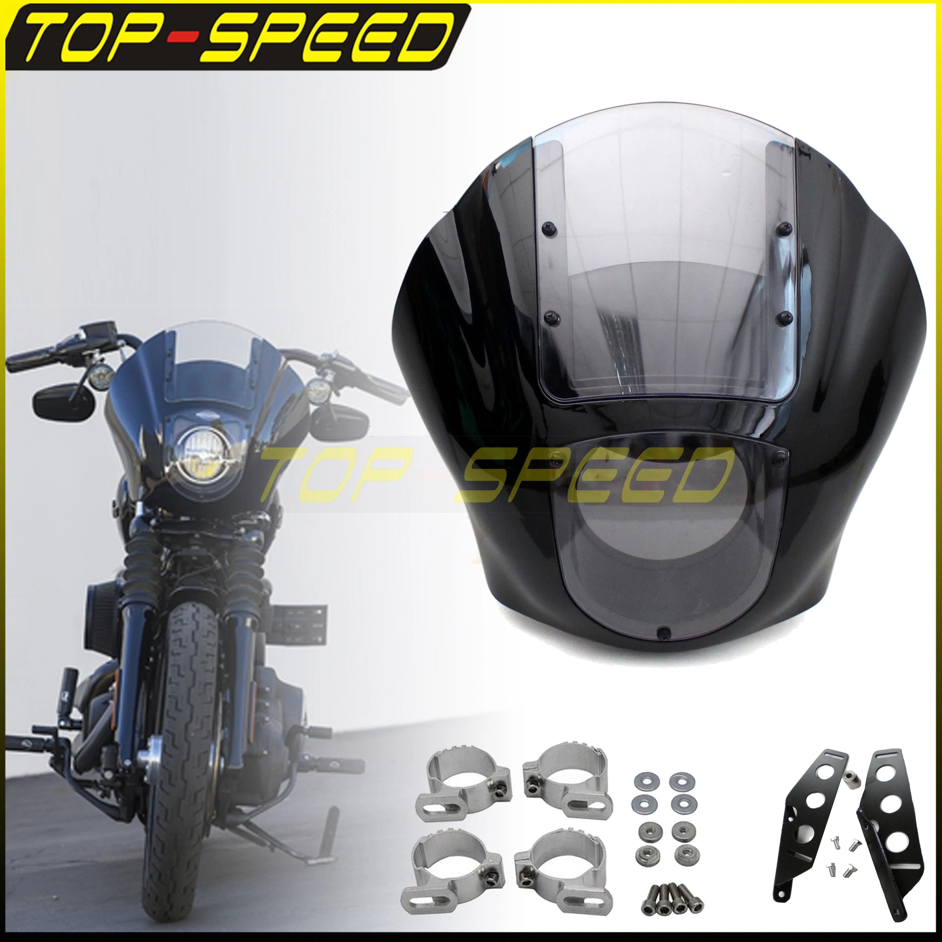 Detachable Quarter Fairing Windscreen Fork Mount Bracket for Harley Dyna Chopper Cafe Racer Street Bob Low Rider Sportster