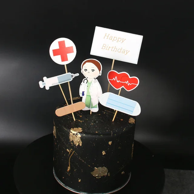 7pcs/lot Doctor Design Happy Birthday Cake Topper Nurse Birthday Cupcake Topper for Medical Staff Birthday Party Cake Decoration