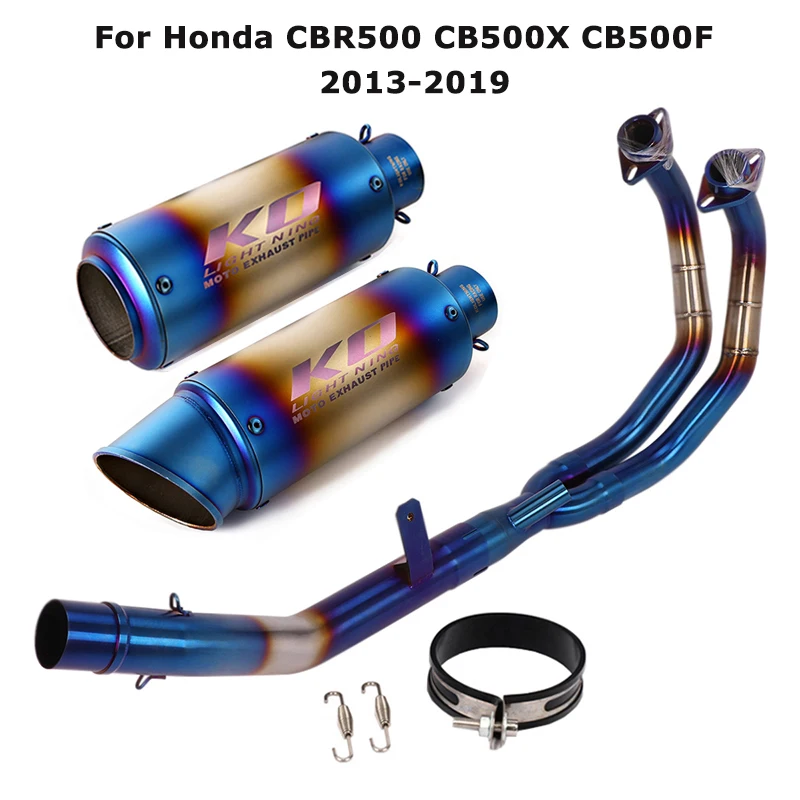 Motorcycle Exhaust System Blue Escape Tips Short 300mm Front Link Pipe for Honda CBR500 CB500X CB500F 2013-2019