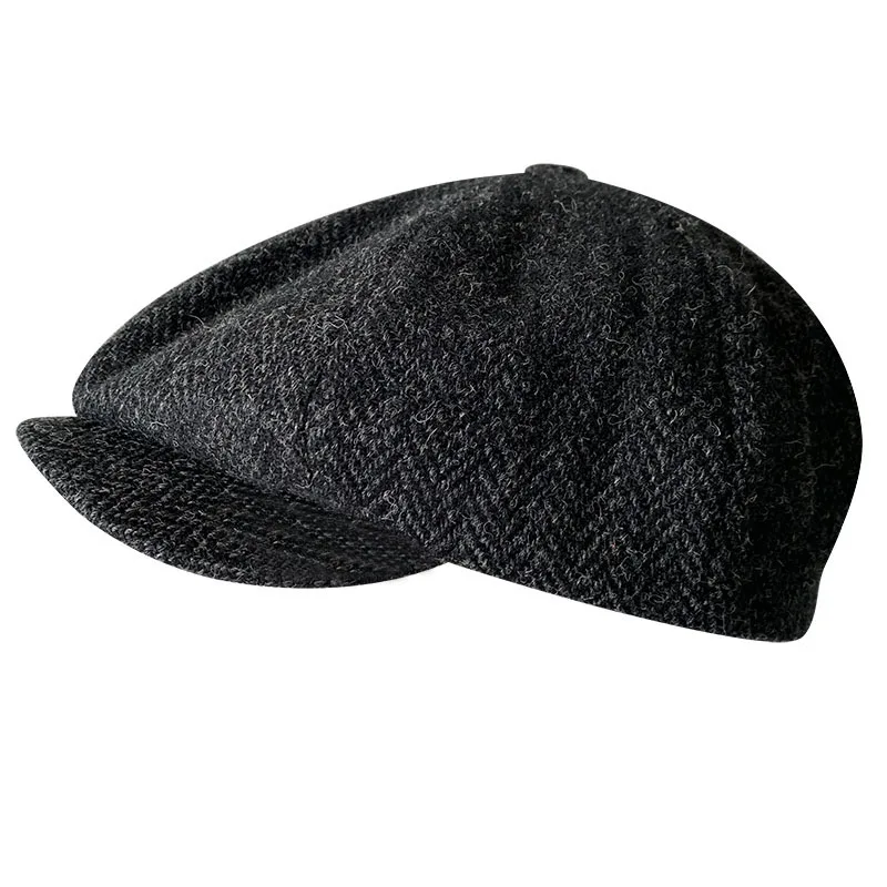 Pure Wool New Men\'s Brand Winter High Quality  Black Newsboy Caps Herringbone Octagon Cap 2021 Women Gatsby Flat Hat BJM39