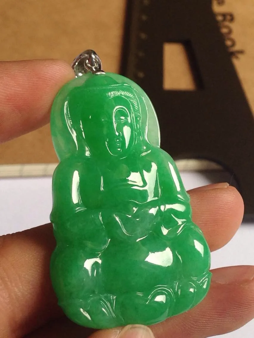 

Natural Myanmar jadeite handcarved guanyin pendant simple retro pendant temperament jewellery fashion for woman men