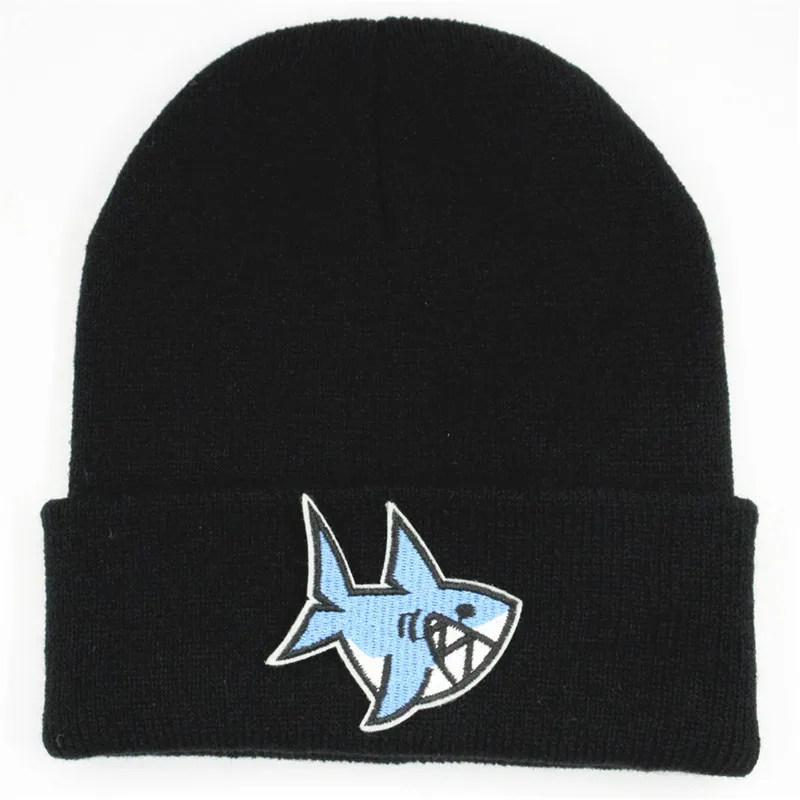 

Cartoon Shark Embroidery Cotton Thicken Knitted Hat Winter Warm Hat Skullies Cap Beanie Hat for Men and Women 105