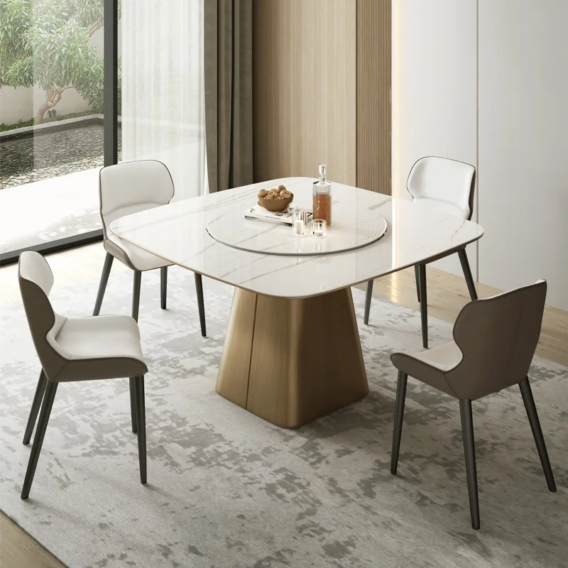 Anti-scratch slate dining table about small household square with turntable extremely simple round table