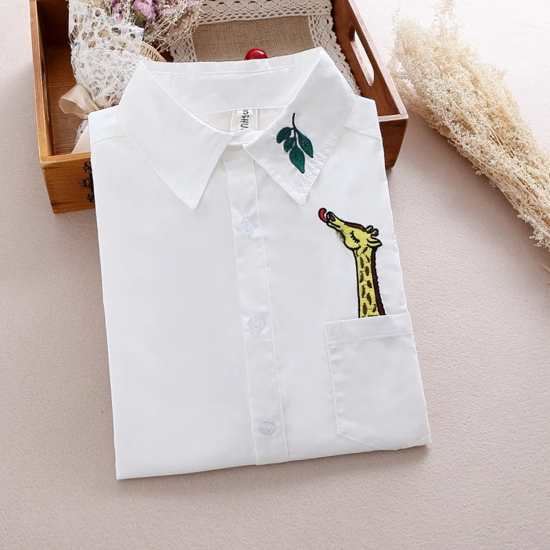 8 Styles Autumn Japanese Cotton Embroidered Blouse Long Sleeve White Shirt Shirt Woman Tops