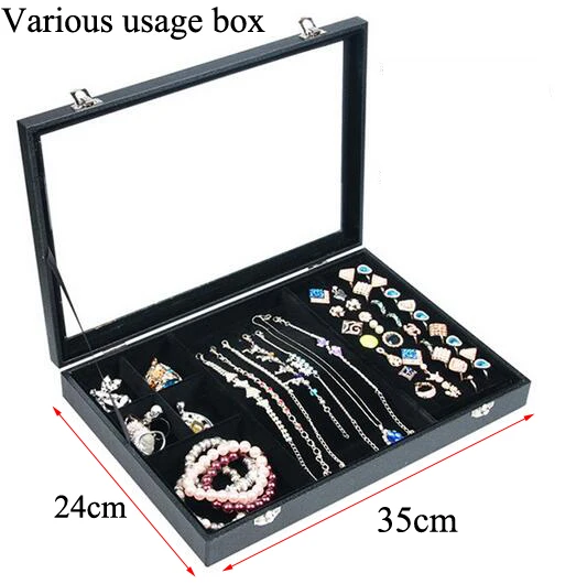 High Quality PU Frame Velvet Jewelry Organizer Earring Ring Box Necklace Pendant Storage Case Jewellery Display