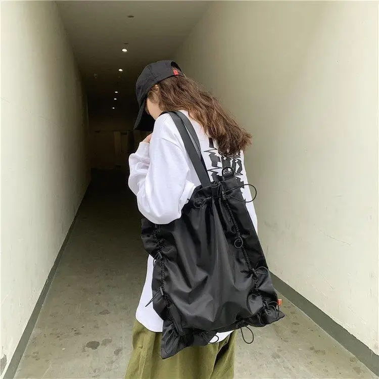 Women Tote Bag Korean Fashion Nylon Ruched Solid Vintage SOFT Shoulder Bags Handbags High-Capacity Girls Bag Travel Bag