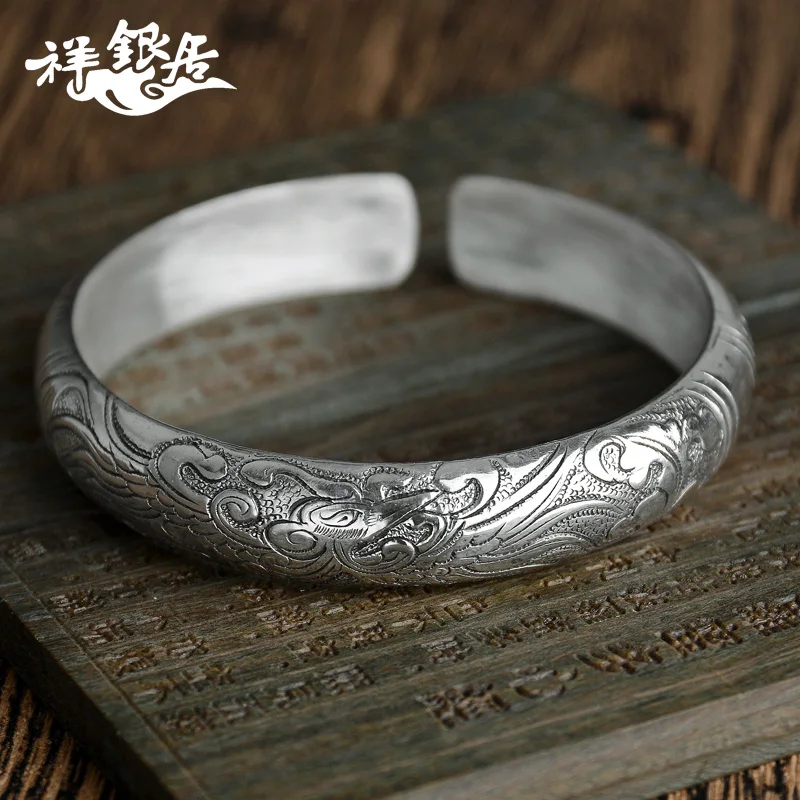 ★for women to send mother silver restoring ancient ways of carve patterns or designs on woodwork silver bracelet