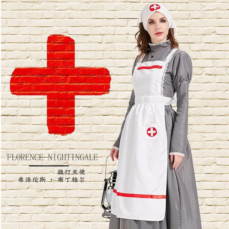 M-XXL Women Halloween Nightingale Costumes Female Doctor Nurse Cosplay Carnival Purim Parade Stage Show Role Play Party Dress