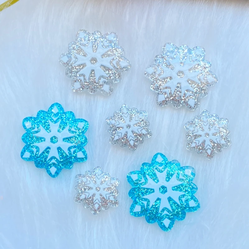 10Pcs New Cute Mixed Shining Snowflakes Flatback Cabochon Scrapbook Kawaii DIY Embellishments Accessories Q58